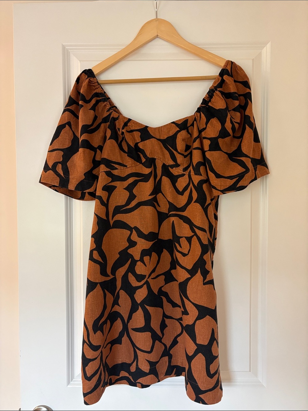 A New Day Linen Abstract Print Puff-Sleeve Mini Dress
